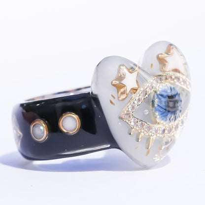 Mystic Eye Heart Ring - White / #5