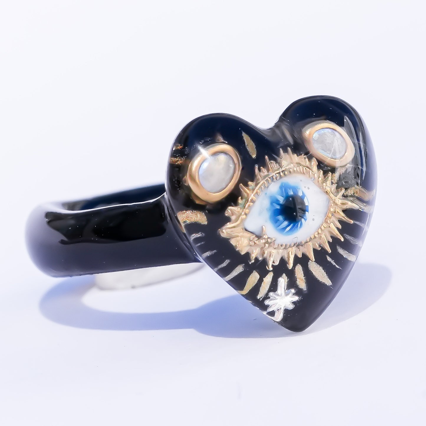 Sacred eye heart ring - black × pearl / ＃11