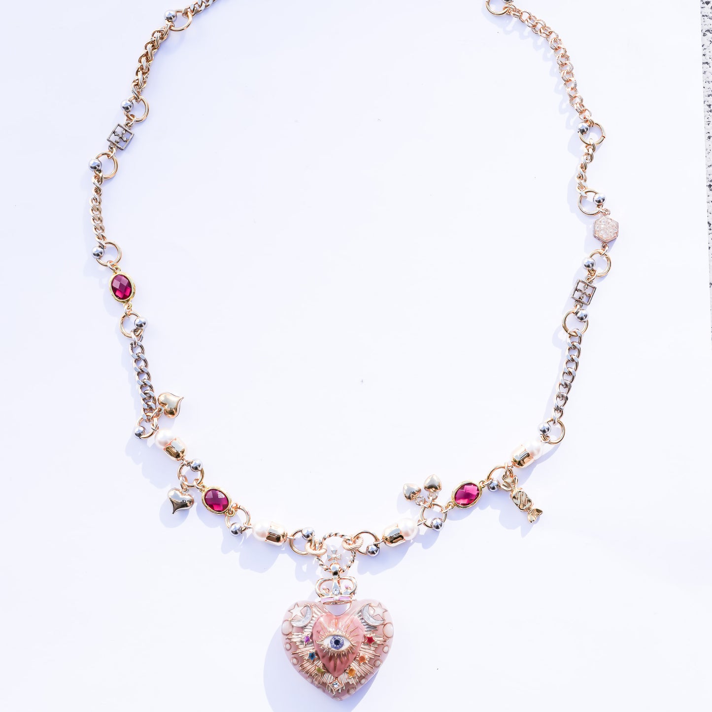 Celestial Lucky Heart Necklace - Smoky Pink