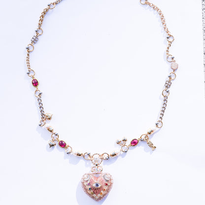 Celestial Lucky Heart Necklace - Smoky Pink
