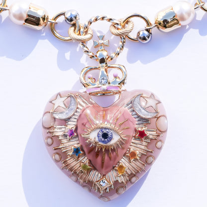 Celestial Lucky Heart Necklace - Smoky Pink