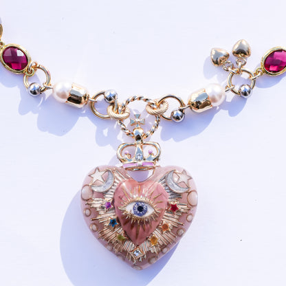 Celestial Lucky Heart Necklace - Smoky Pink