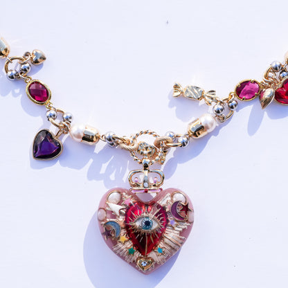 Celestial Lucky Heart Necklace - Pink & Red