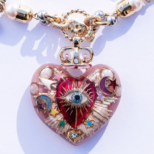 Celestial Lucky Heart Necklace - Pink & Red