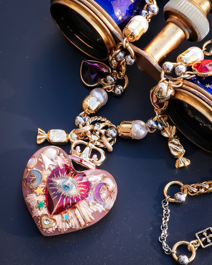 Celestial Lucky Heart Necklace - Pink & Red