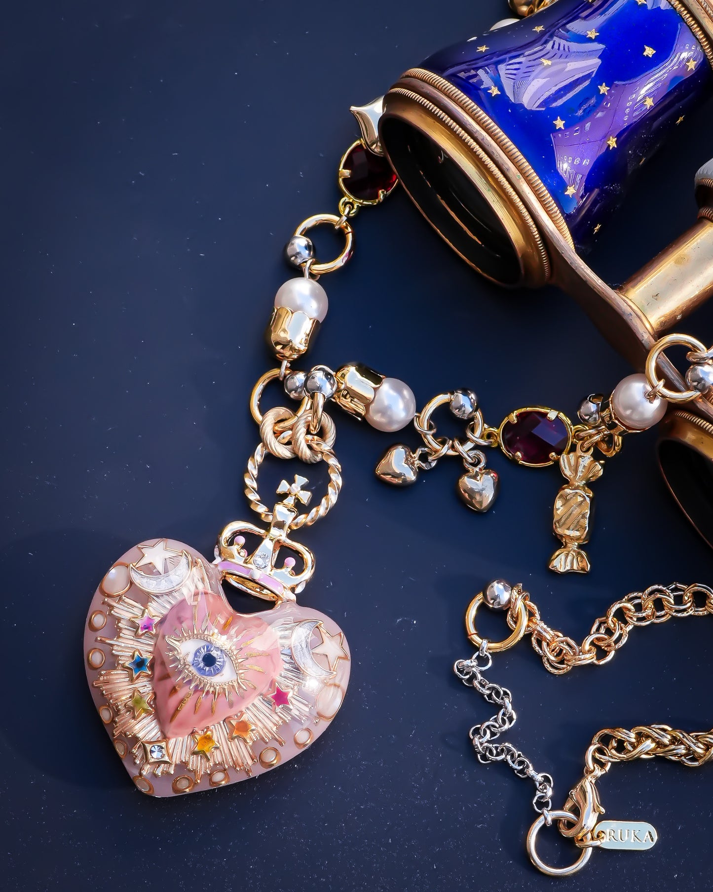 Celestial Lucky Heart Necklace - Smoky Pink