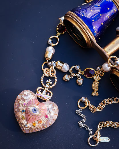 Celestial Lucky Heart Necklace - Smoky Pink