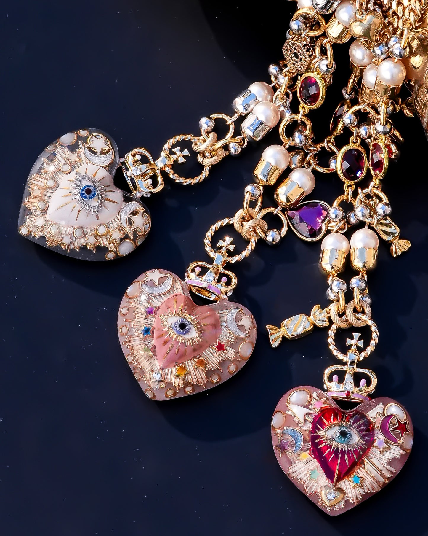 Celestial Lucky Heart Necklace - Pink & Red