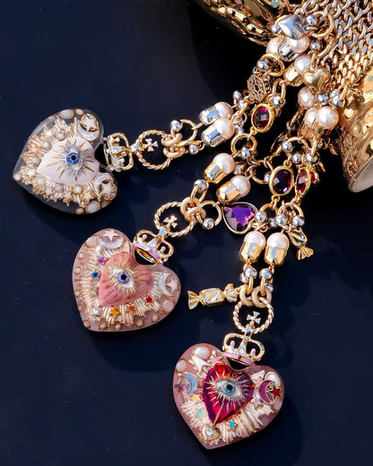 Celestial Lucky Heart Necklace - Smoky Pink