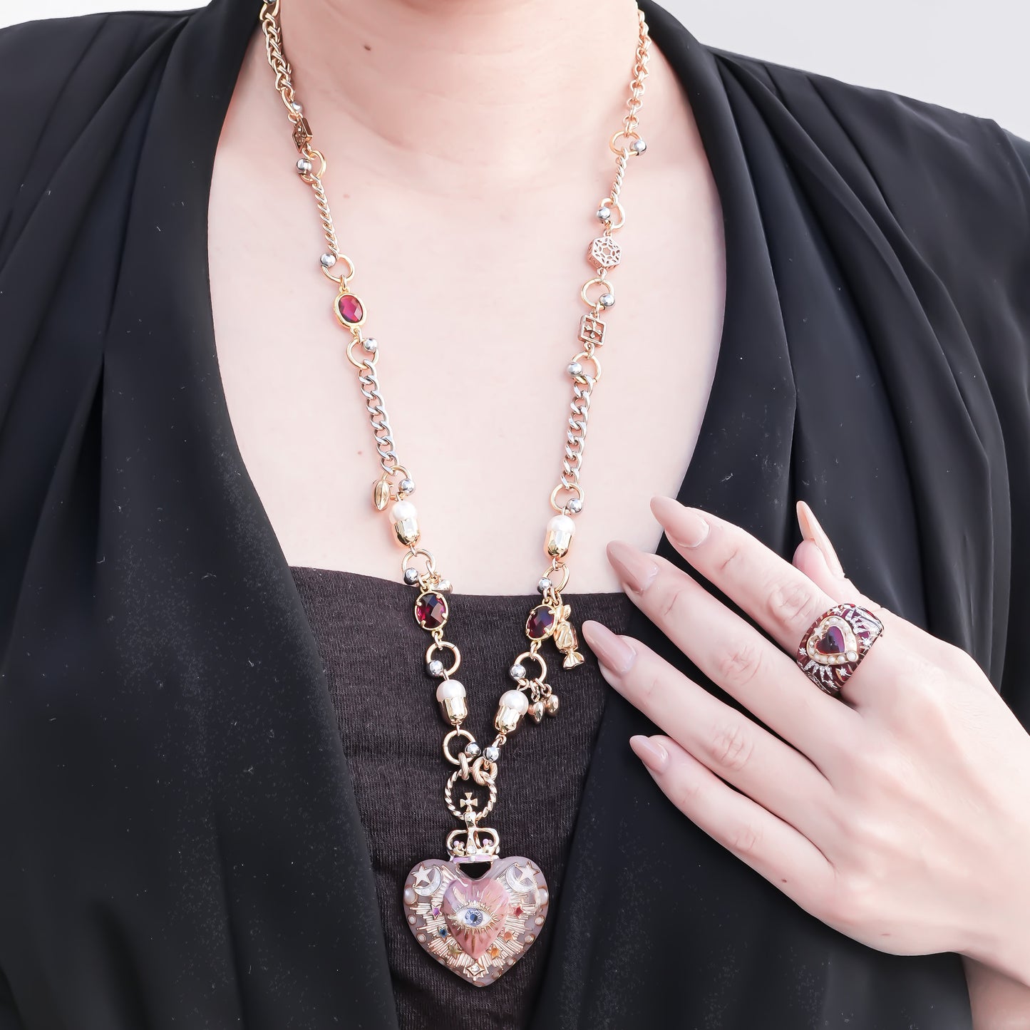 Celestial Lucky Heart Necklace - Smoky Pink