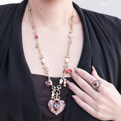 Celestial Lucky Heart Necklace - Pink & Red