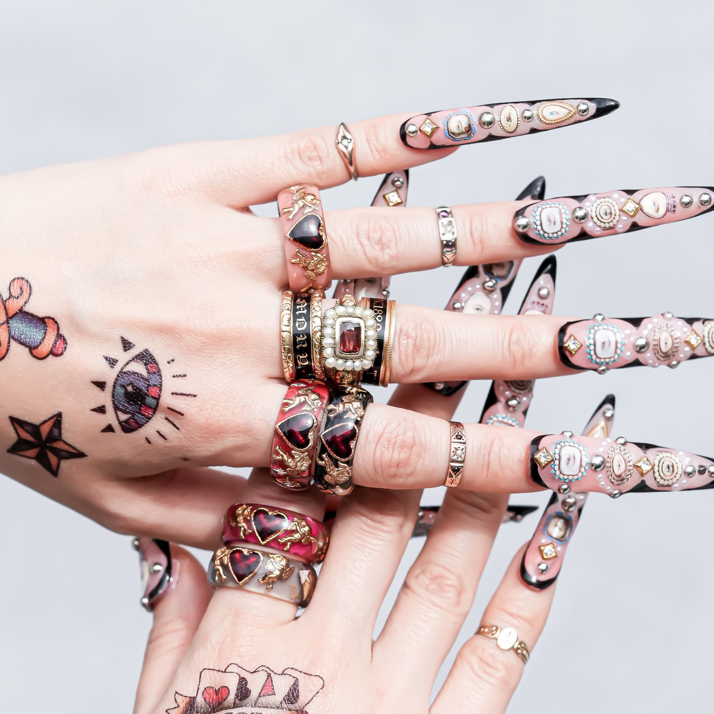 Midnight Cupid Heart Ring - Black × Deep Red / #8 #11