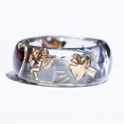 Cupid’s Secret Heart Ring - Smoky Blue × Deep Red / #11