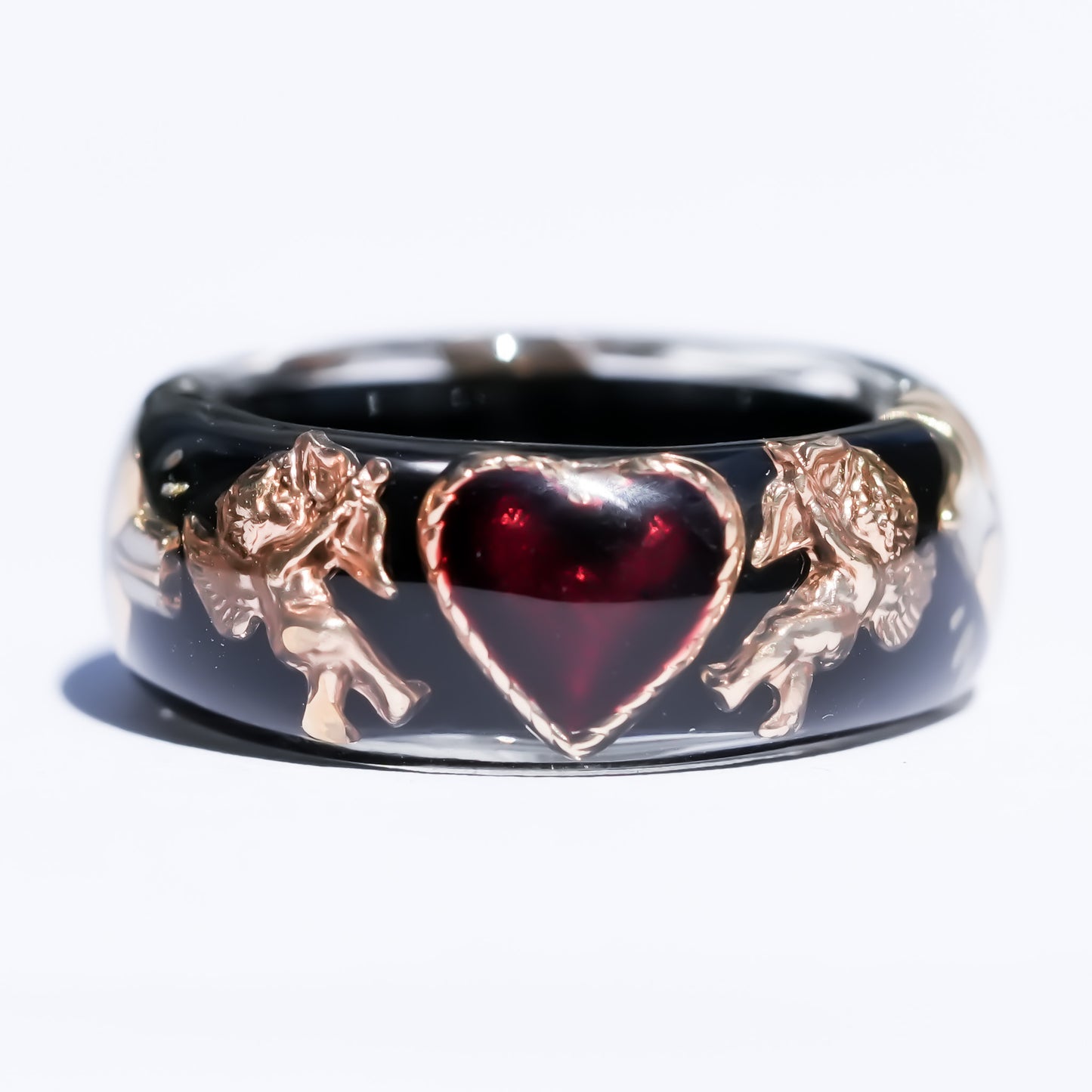 Midnight Cupid Heart Ring - Black × Deep Red / #8 #11