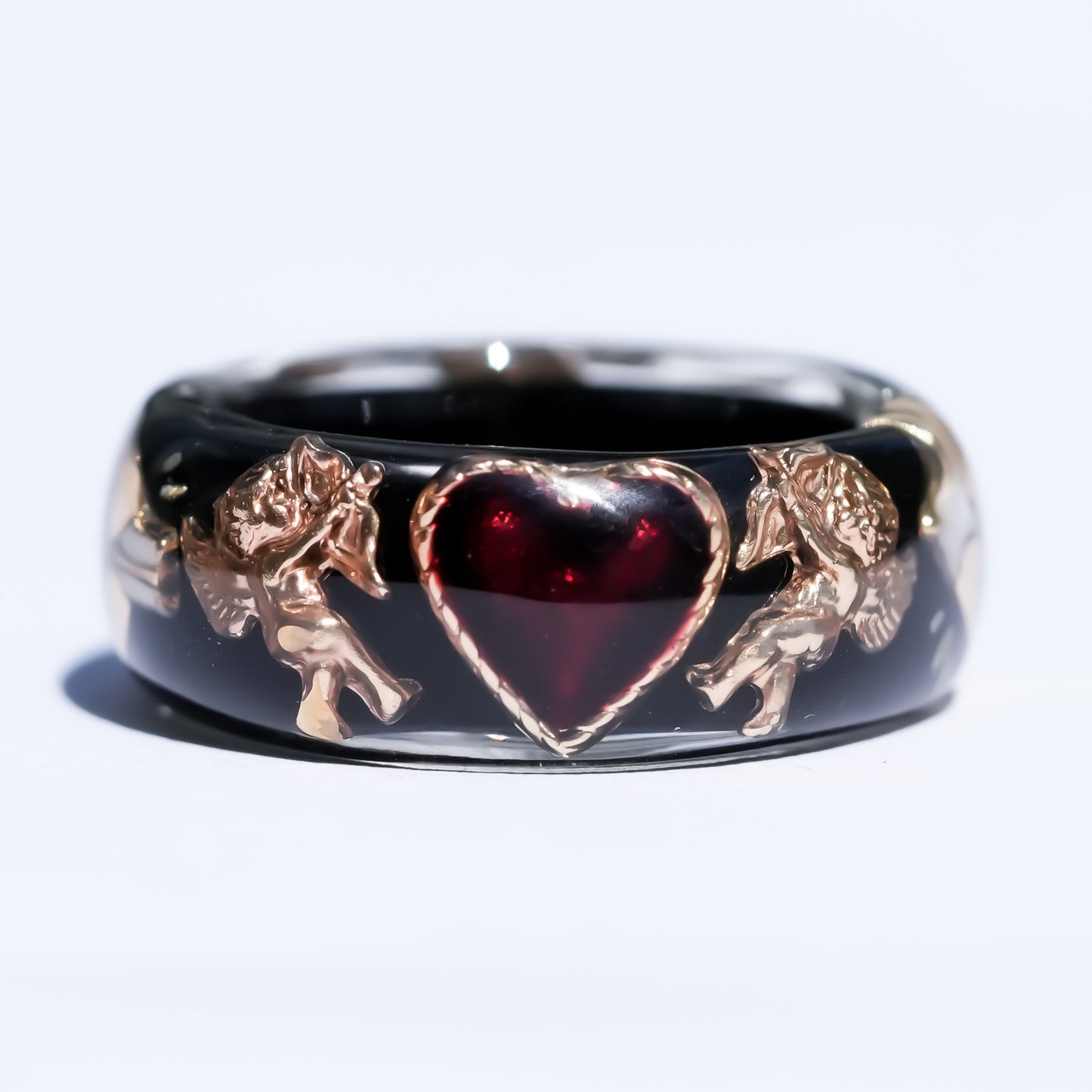 Midnight Cupid Heart Ring - Black × Deep Red / #8 #11