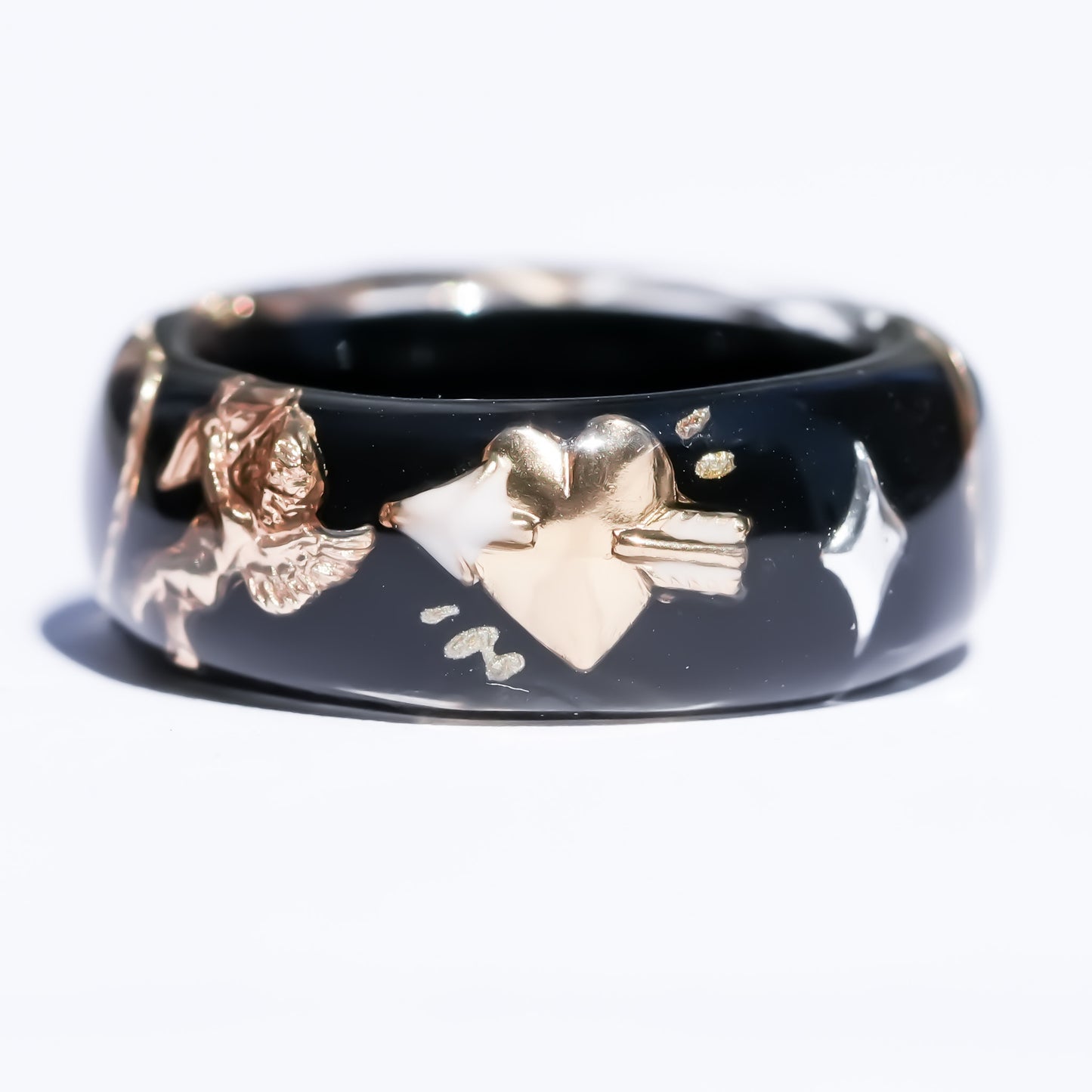 Midnight Cupid Heart Ring - Black × Deep Red / #8 #11