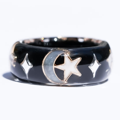 Midnight Cupid Heart Ring - Black × Deep Red / #8 #11