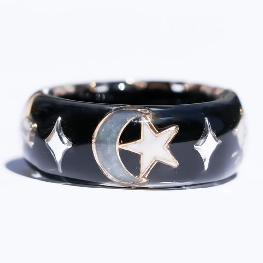 Midnight Cupid Heart Ring - Black × Deep Red / #8 #11