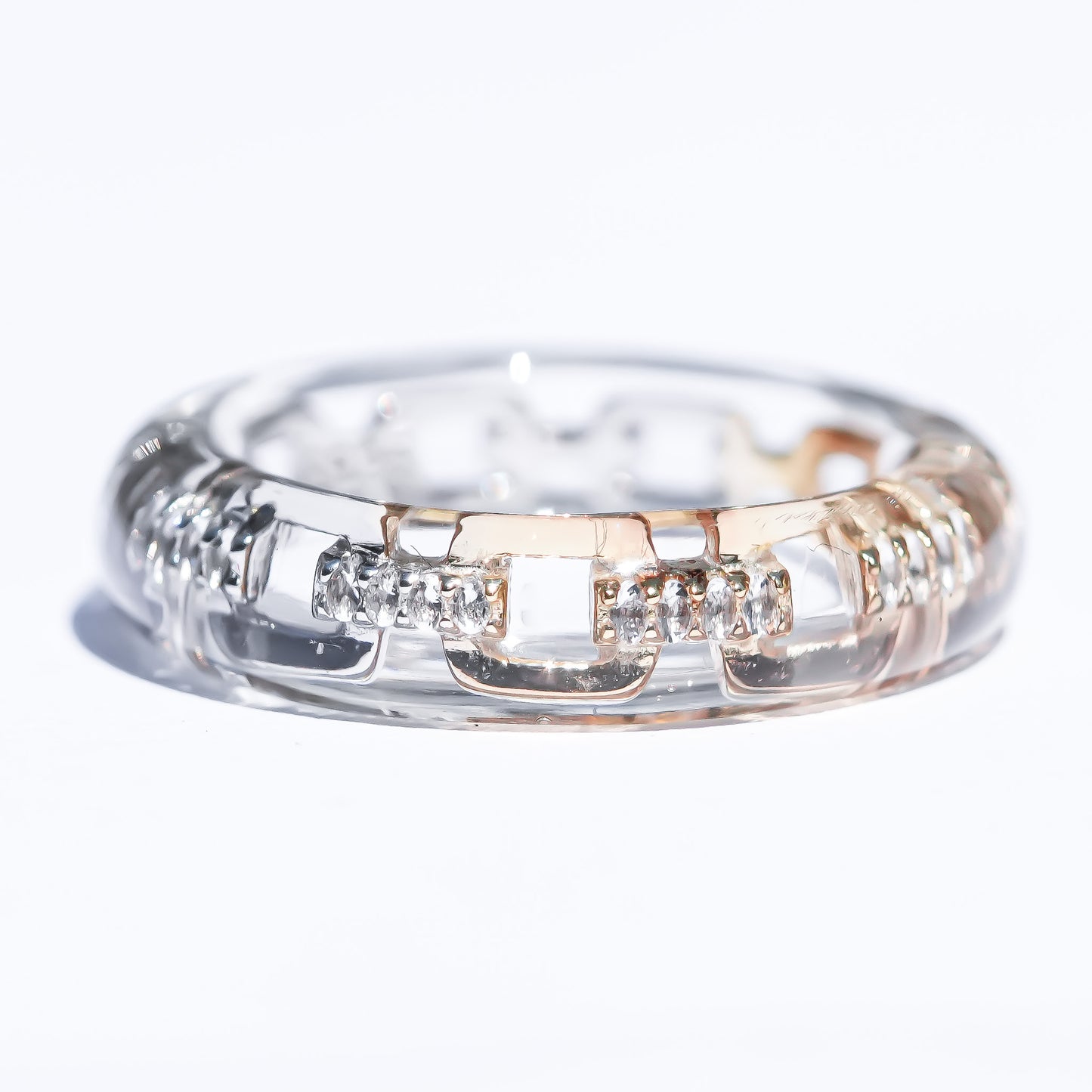 Classic Chain Dual Tone Ring - Clear × Silver × Gold / #8 #14 #16