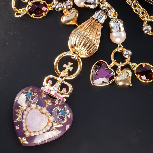 Mystic Opal Heart Necklace –  Purple