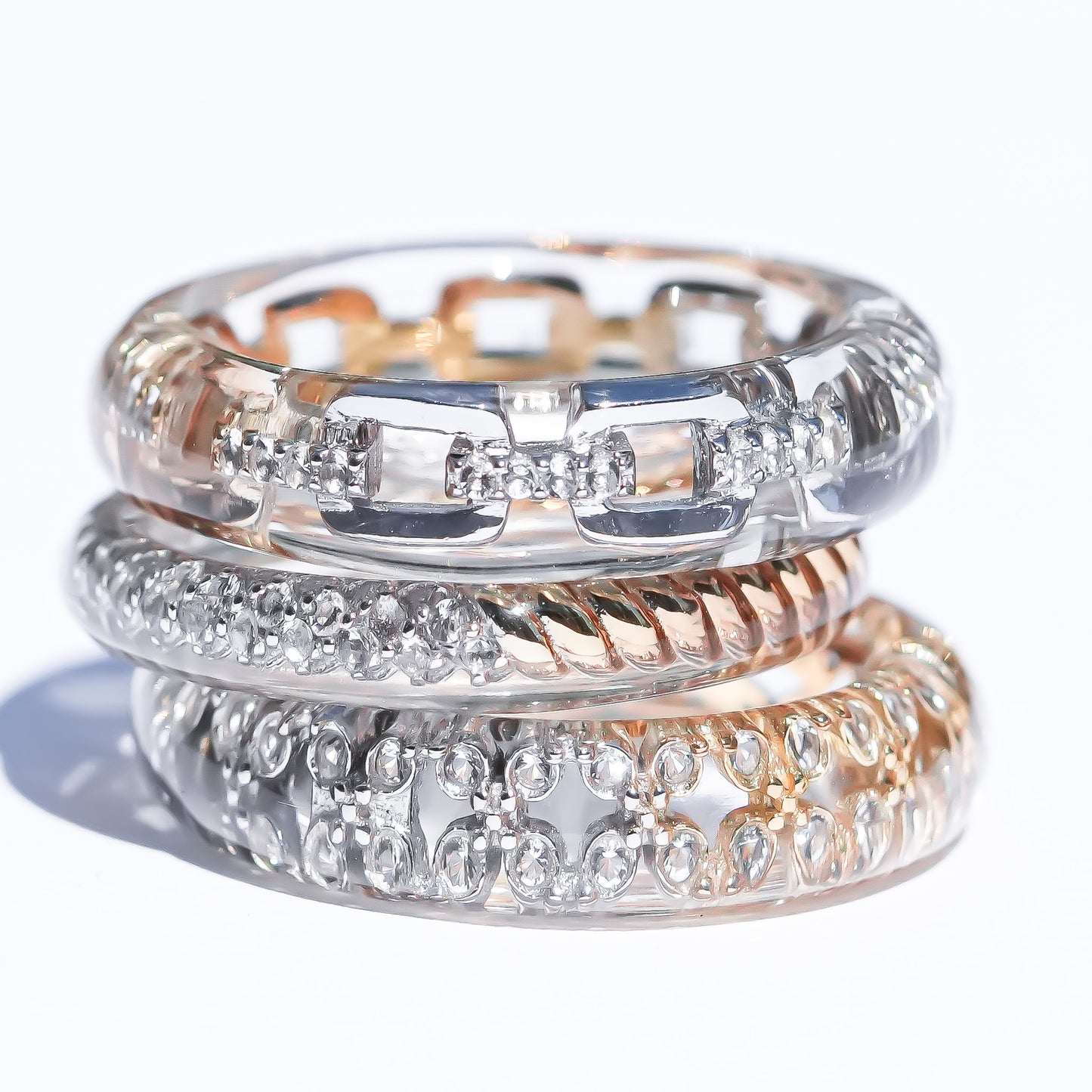Classic Chain Dual Tone Ring - Clear × Silver × Gold / #8 #14 #16