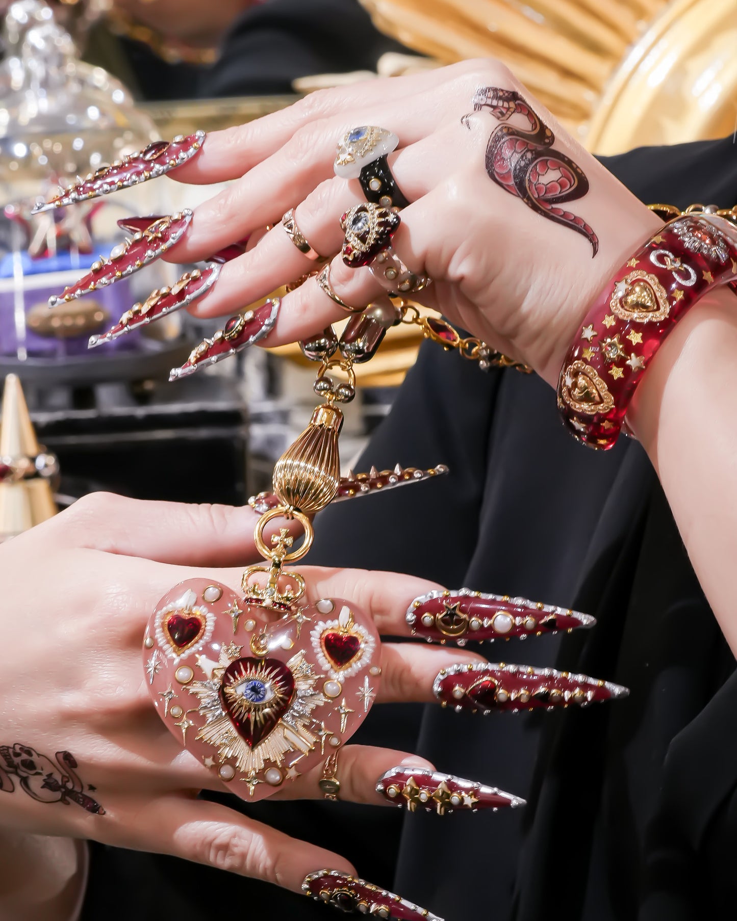 Big heart sacred eye necklace -Smoky pink