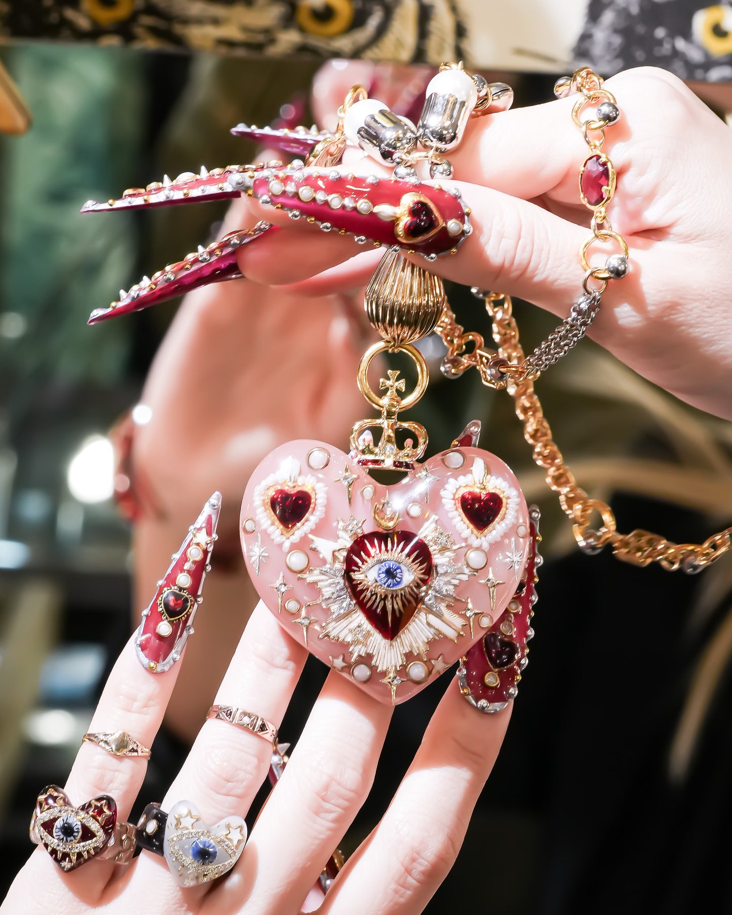 Big heart sacred eye necklace -Smoky pink