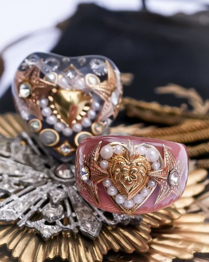 Celestial Heart Ring – Smoky Gray × Gold / #10