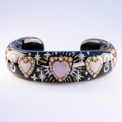 Stardust Heart Bracelet - Black×Pink Opal