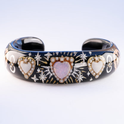 Stardust Heart Bracelet - Black×Pink Opal