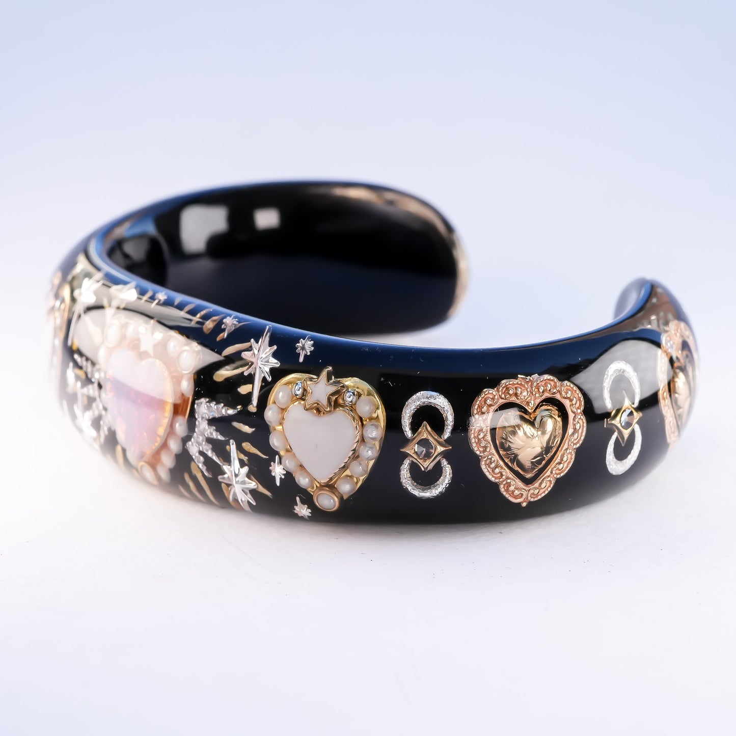 Stardust Heart Bracelet - Black×Pink Opal