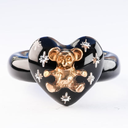 Bear Small Heart Ring - Black / #14