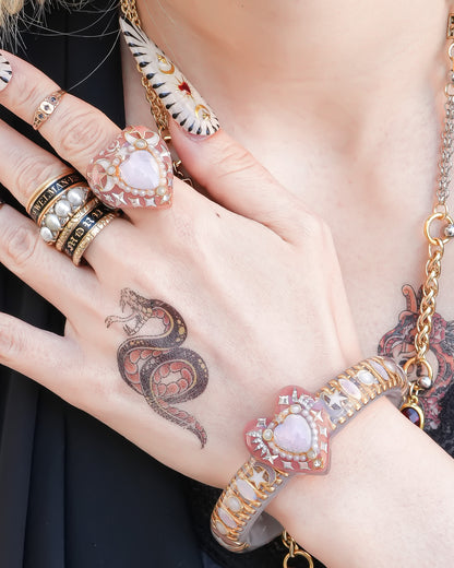 Opal Heart Crown Bangle – Smoky Pink & Gray