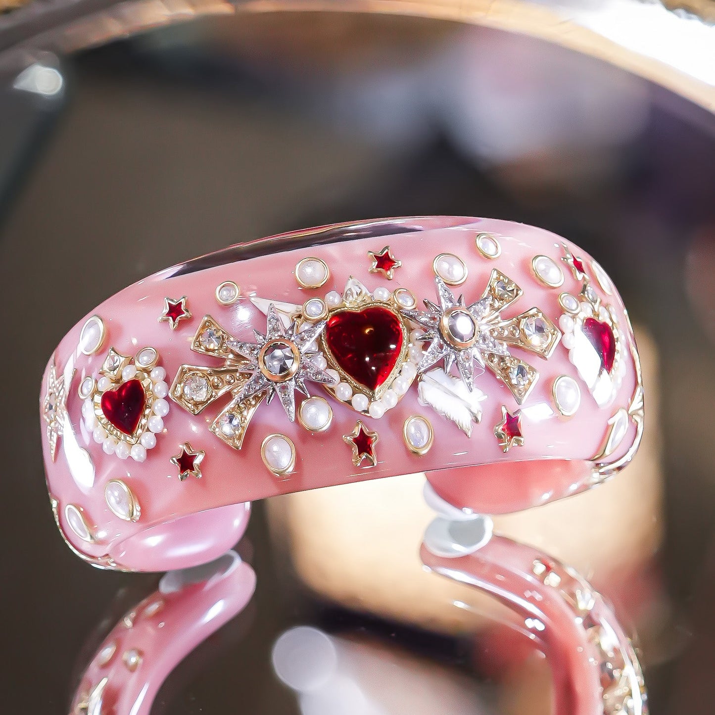 Cupid’s Heart Bracelet – Smoky Pink × Deep Red