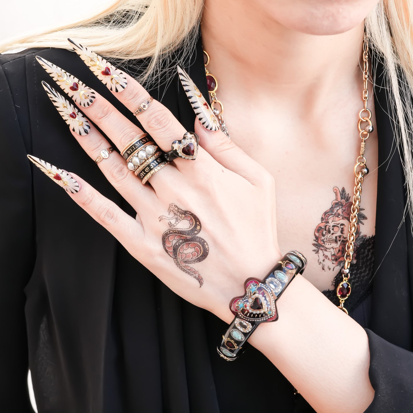 Mystic Heart Charm Bracelet - Pink×Black