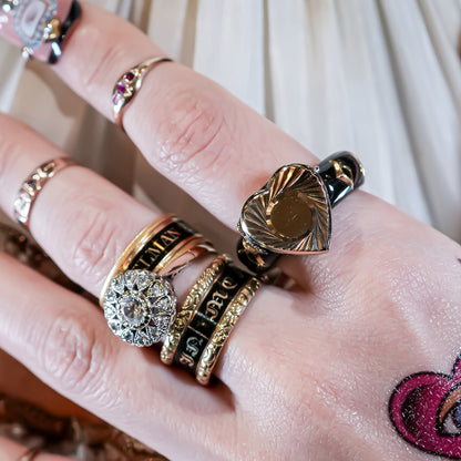 1800s Antique Sunburst Heart Locket Ring – 9K / Black / #11