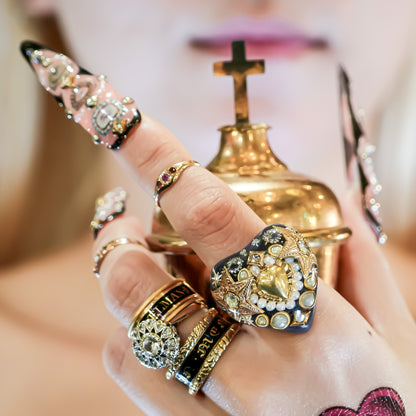 Celestial Heart Ring – Smoky Gray × Gold / #10