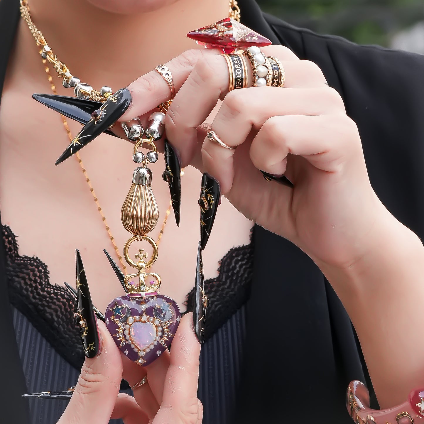 Mystic Opal Heart Necklace –  Purple