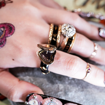 1800s Antique Sunburst Heart Locket Ring – 9K / Black / #11