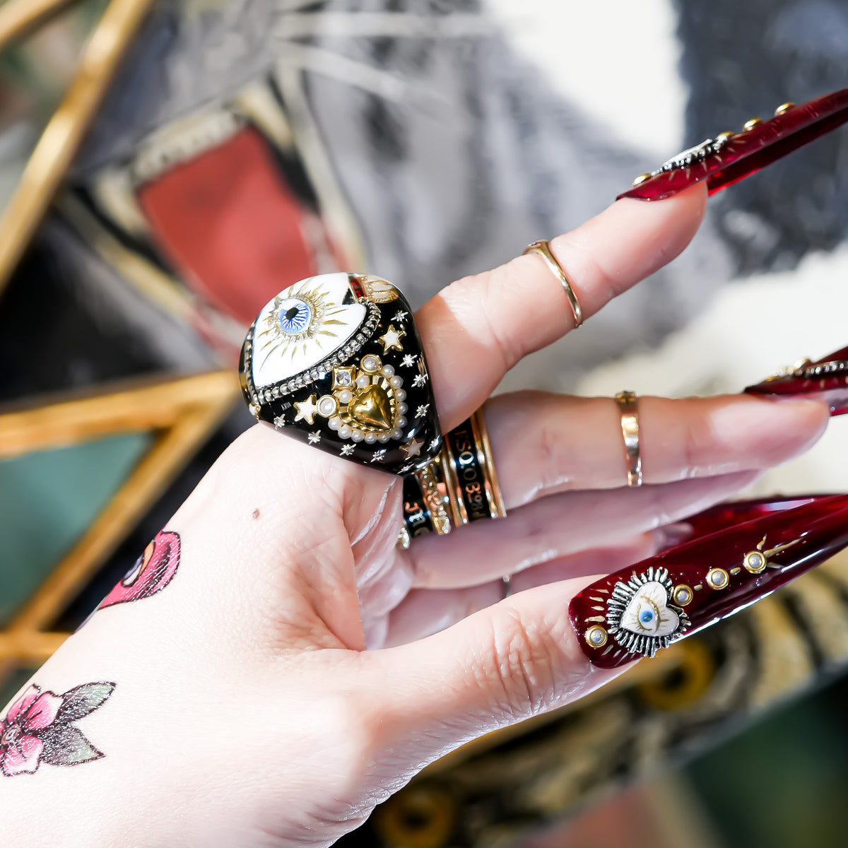 The Sacred Eye Heart Ring - Black × White / #10