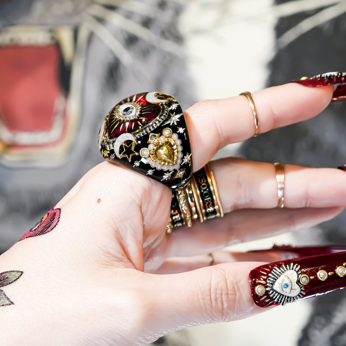 The Celestial Eye Heart Ring - Ruby Red × Black / #14