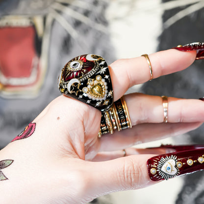 The Celestial Eye Heart Ring - Ruby Red × Black / #14