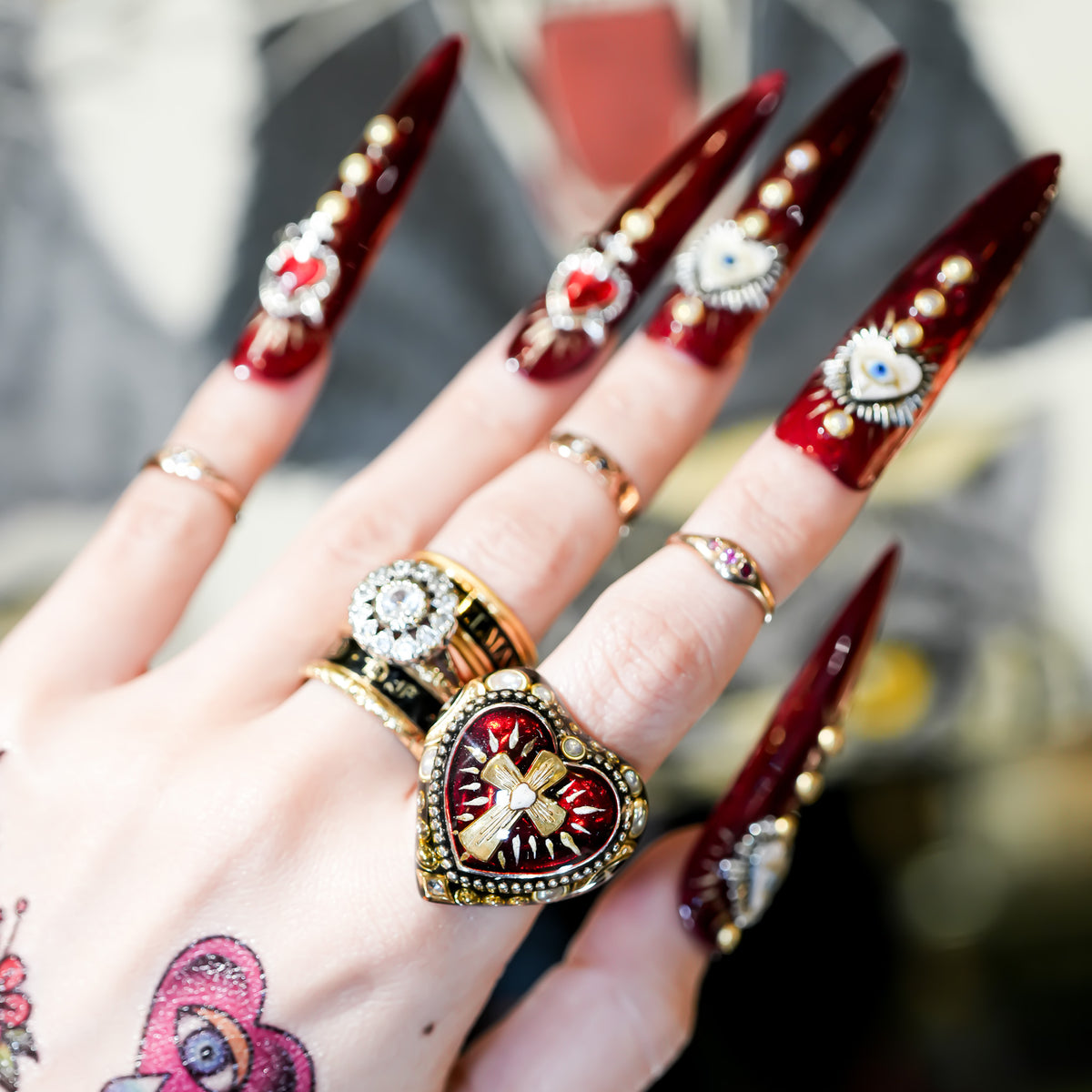 The Sacred Heart of Light Ring - Black × Ruby Red / #10