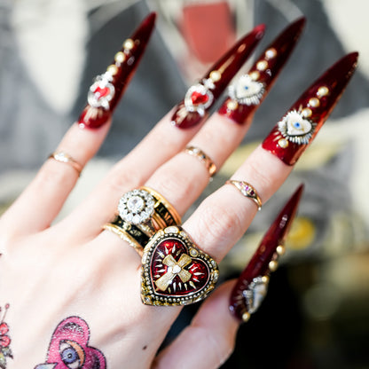 The Sacred Heart of Light Ring - Black × Ruby Red / #10