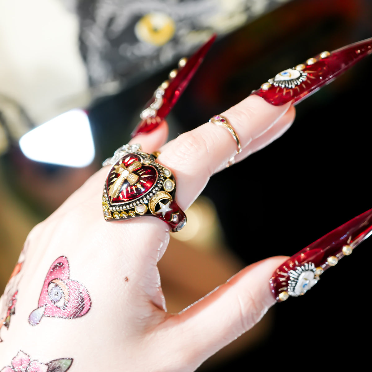 The Sacred Heart of Light Ring - Black × Ruby Red / #10