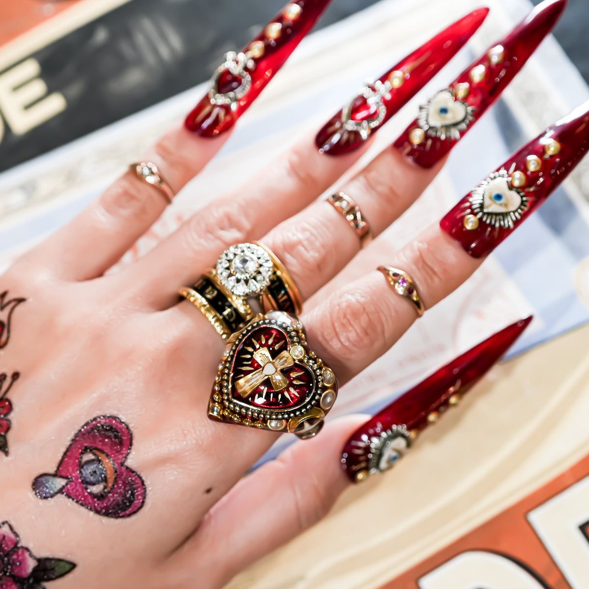 The Sacred Heart of Light Ring - Ruby Red × Black / #14