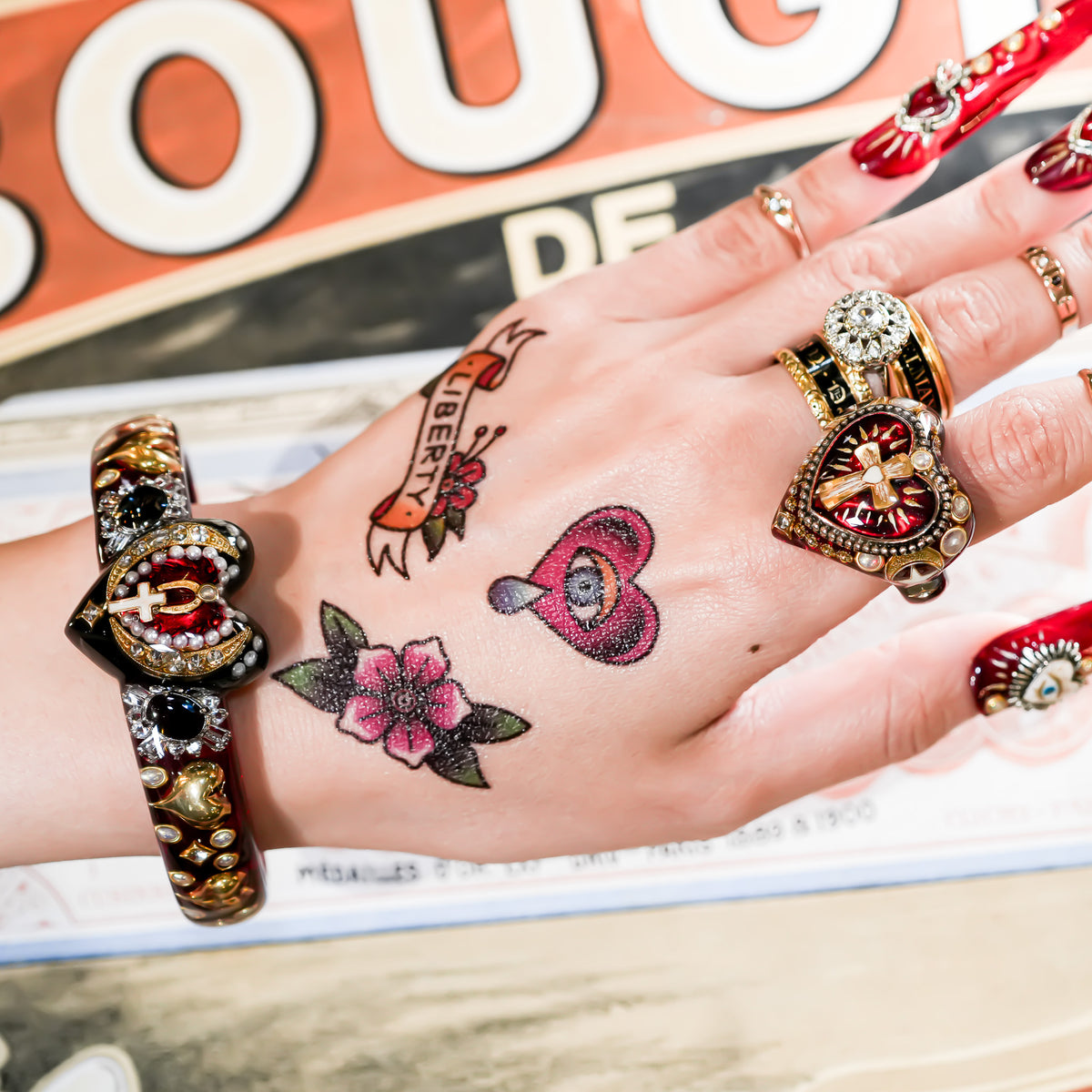 The Sacred Heart of Light Ring - Ruby Red × Black / #14