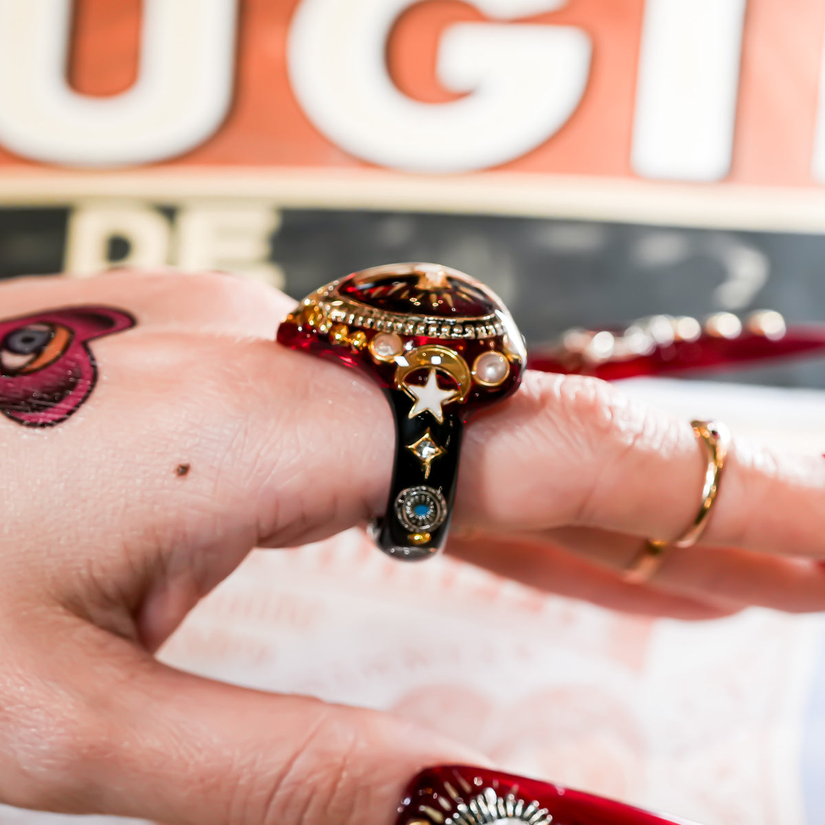 The Sacred Heart of Light Ring - Ruby Red × Black / #14
