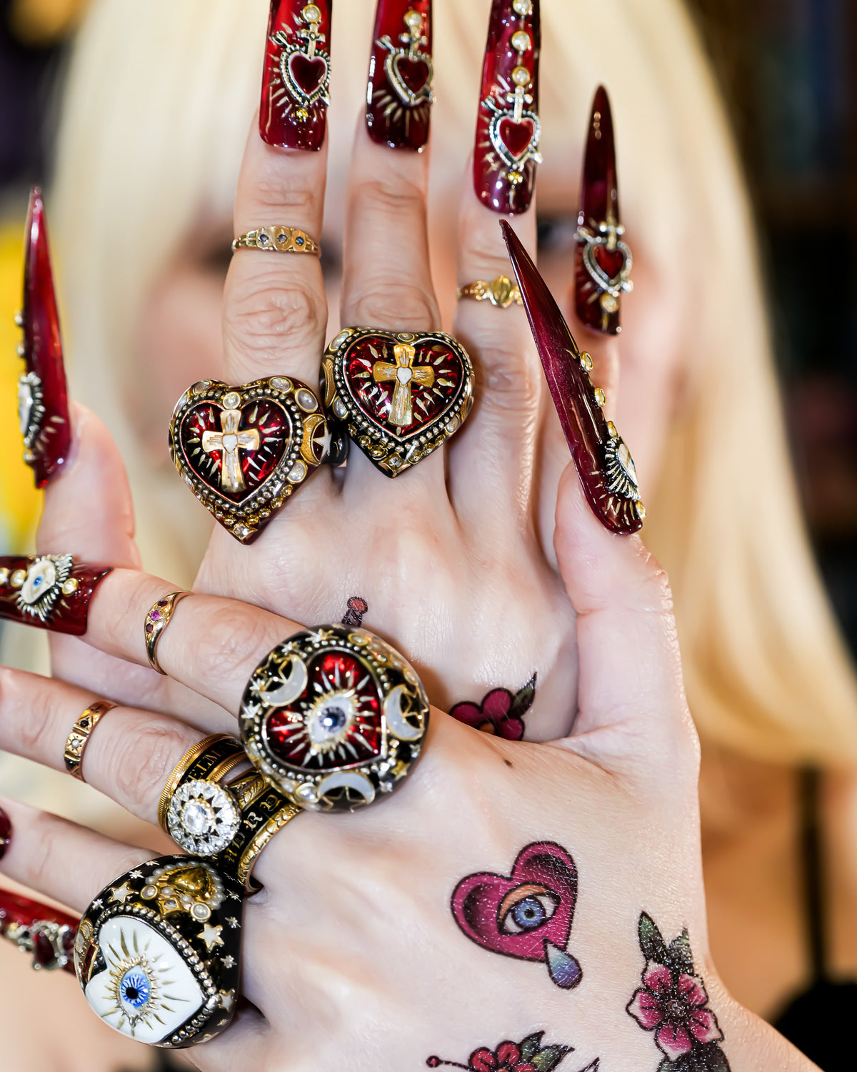 The Celestial Eye Heart Ring - Ruby Red × Black / #14