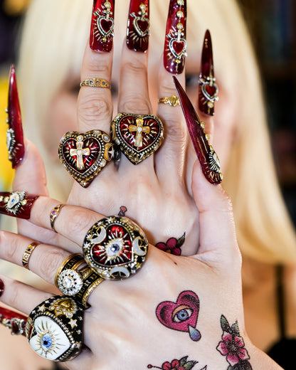 The Celestial Eye Heart Ring - Ruby Red × Black / #14